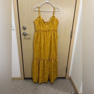 Lulus Charm And Charisma Mustard Yellow Burnout Floral Midi Dress